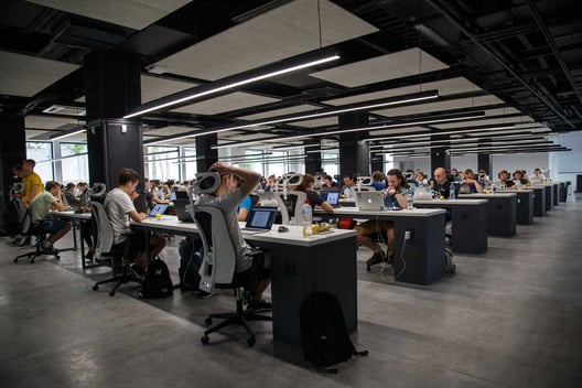Workers in open plan office