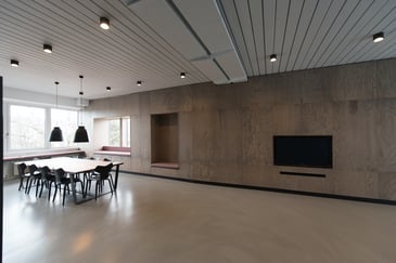 Large boardroom with screen